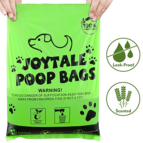 Joytale Bolsa para caca de perro 100% compostable, biodegradable y ecológica, bolsas para caca de perro a prueba de fugas, aroma de lavanda, 4 recambios de rollo / 60 unidades