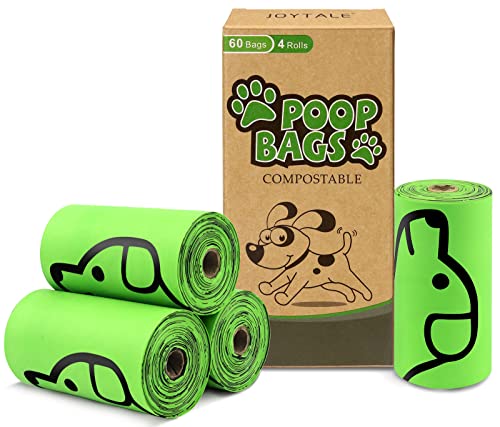 Joytale Bolsa para caca de perro 100% compostable, biodegradable y ecológica, bolsas para caca de perro a prueba de fugas, aroma de lavanda, 4 recambios de rollo / 60 unidades