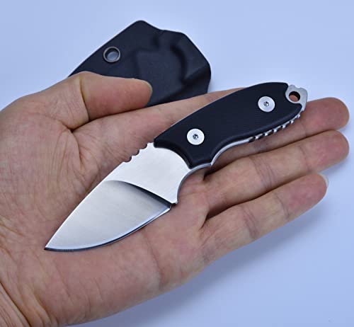 JPCRMOV Cuchillo de Hoja Fija D2, Mini Cuchillo de Caza I Cuchillo de Cuello con Funda Kydex para Supervivencia y Camping