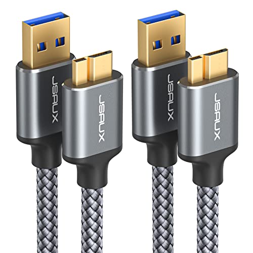 JSAUX Cable USB Micro B 3.0 2Pack[1M+2M] Tipo A a Micro B Macho 3.0 Cable de Disco Duro para Seagate, Toshiba Canvio, Western Digital (WD) My Passport and Elements, Samsung Galaxy S5, Note 3-Gris