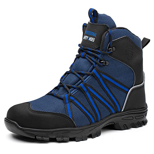 JUDBF Botas de Seguridad Hombre Mujer Comodas Zapatos de Trabajo con Punta de Acero Calzado de Seguridad Deportivo 8081 Azul/42