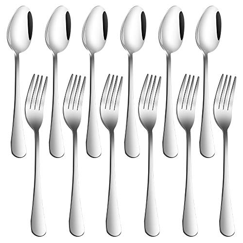 Juego de 12 tenedores y cucharas de acero inoxidable, tenedores resistentes de SourceTon (20,3 cm) y cucharas (17,7 cm)