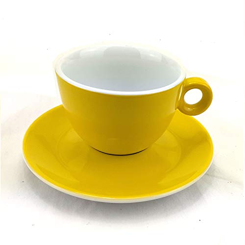 Juego de 6 Tazas para Capuccino de Porcelana con Platos, Capacidad 210ml, Color Amarillo, ideal para café con leche.