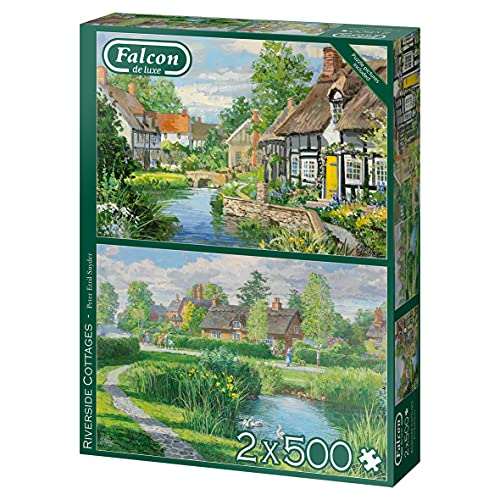 Jumbo Riverside Cottages Piece Jigsaw Puzzles Falcon de Luxe-Casas de Campo de río 2 x 500 Piezas Rompecabezas, Multicolor (11289)