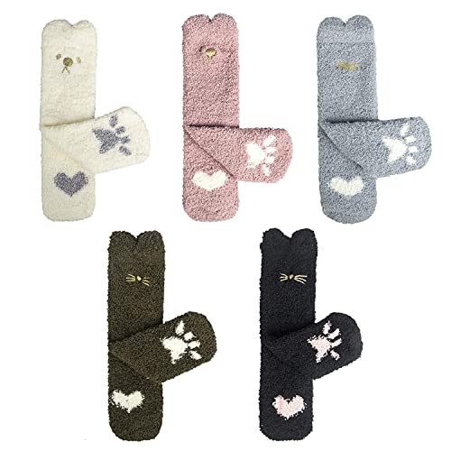 Justay Calcetines cálidos de invierno para mujer, calcetines suaves y esponjosos para cama Calcetines antideslizantes Calcetines de Regalo 5 pares