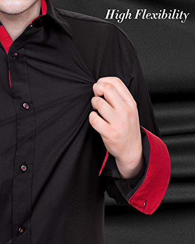 J.VER Camisa Negro Hombre Manga Larga Camisa Negocios Algodon Casual Ligeramente Elásticas Fácil de Hierro