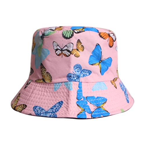 JZDH Moda Mariposa Imprimir Cubo Sombreros para Mujeres Blanco Verano Reversible Fishing Sombrero Cubo Casca Casca Femenina Femme (Color : Blue)