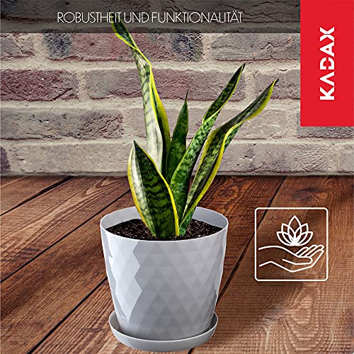 KADAX Maceta decorativa para flores y plantas con platillo, material ligero y resistente, 14 cm, gris