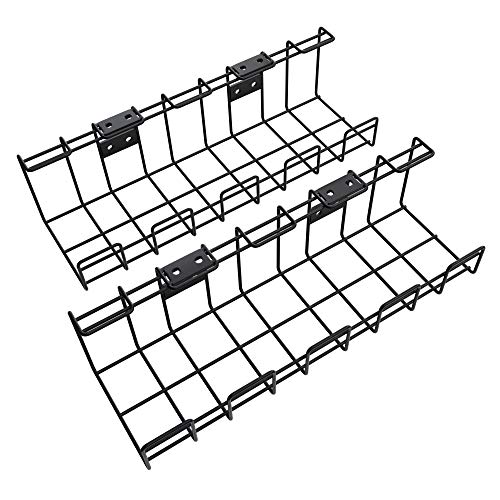 KD Essentials – Bandeja para cables de metal, paquete de 2 unidades (instalación bajo mesa o en pared, atornillable; permite esconder los cables, fuentes de alimentación y regletas de enchufes; negro)