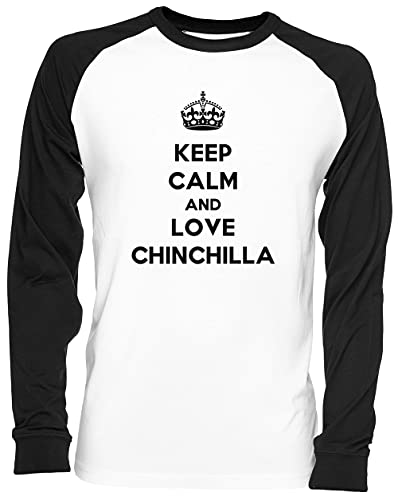 Keep Calm and Love Chinchilla Blance Camiseta De Béisbol Unisex Tamaño S White Baseball tee Tshirt Unisex Size S