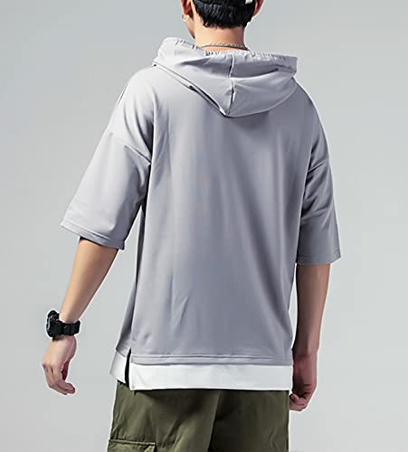 KENAIJING Camiseta Hombre, Hombre Sudadera con Capucha Hoodie Casual Camisa de Entrenamie (Gris Claro, M (Peso 45-50 kg-Altura 160-165 cm))