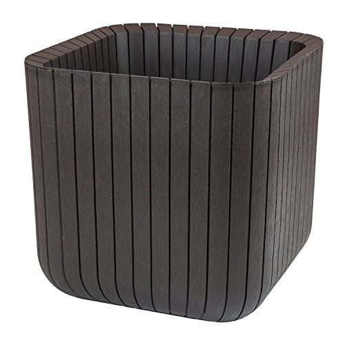 Keter - Maceta de base cuadrada Cube Box, 50 litros, Color marrón