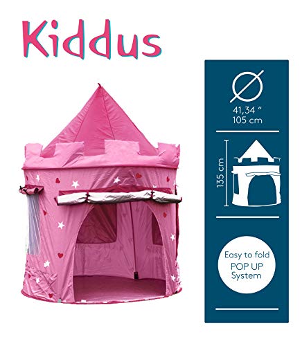 Kiddus Tienda Casa Carpa Campaña de Tela Lona para Niñ@s. Castillo Princesa, Pop UP Plegable para Jugar Juguete Infantil (Rosa)