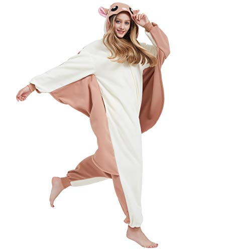 Kigurumi Pijama Animal Entero Unisex para Adultos con Capucha Cosplay Pyjamas Ardilla Voladora Ropa de Dormir Traje de Disfraz para Festival de Carnaval Halloween Navidad