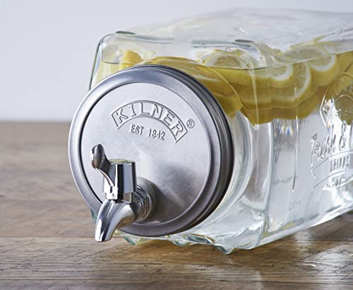 Kilner - Dispensador de bebidas de cristal para frigorífico, con escala de medición y grifo de fácil vertido, 32,7 x 14 x 18 cm, 3 litros
