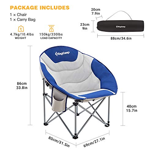 KingCamp Moon Chair - Silla de Camping Plegable con Bolsillo refrigerador, Bolsillo Trasero y Soporte para Bebidas