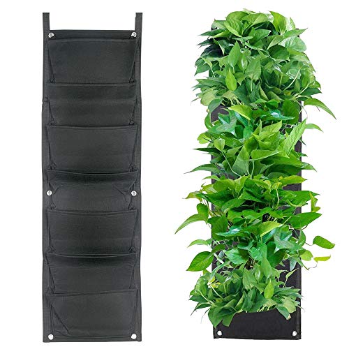 KINGLAKE 7 bolsillos jardín vertical exterior para plantas de bolsas verticales montadas en la pared crecen bolsas colgantes para jardín