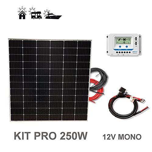 Kit 250W PRO 12V panel solar placa monocristalina células PERC de alta eficiencia para caravanas autocaravanas
