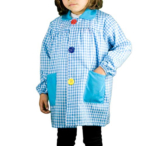 KLOTTZ 901B - Babi cuadros guardería Bata escolar con botones y amplio colorido. Protección ropa en comedores y manulidades en casa. Niñas color: VERDE talla: 1