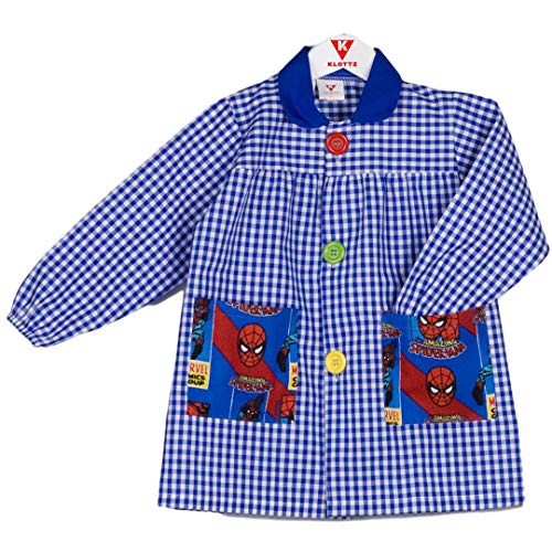 KLOTTZ SPIDERMAN - Babi guardería con bolsillos de tela de Spiderman. Bata colegio de manga larga Niñas color: ROJO talla: 7