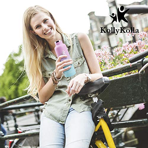 KollyKolla Botella de Agua Acero Inoxidable, Termo Sin BPA Ecológica Reutilizable, Botella Termica con Pajita y Filtro, para Niños & Adultos, Deporte, Oficina (350ml Púrpura Oscuro + Rosa Barbie)