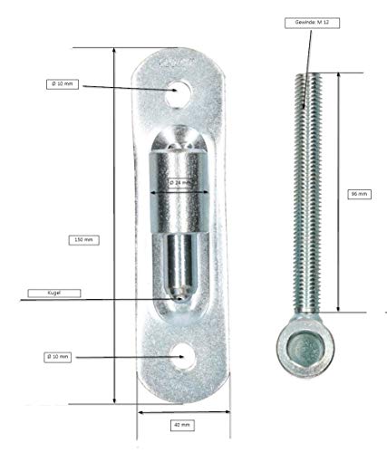 KOTARBAU 2 bisagras de puerta de 24 mm de diámetro M12 ajustables en bola, con chapa atornillada, bisagra de puerta de rosca, placa atornillable