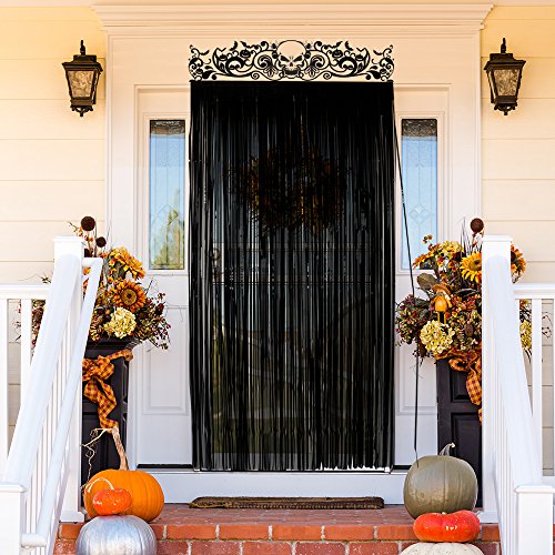 KUUQA Halloween Puerta Cortina Negro Brillante Foil Decoraciones del Partido Cortina de la Puerta de Entrada para Halloween, 3.3 x 6.5 pies
