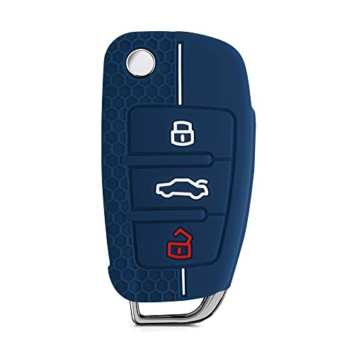 kwmobile Carcasa Compatible con Audi Llave de Coche Plegable de 3 Botones - Funda Protectora de Silicona - Case para Mando de Auto en Azul Oscuro/Blanco