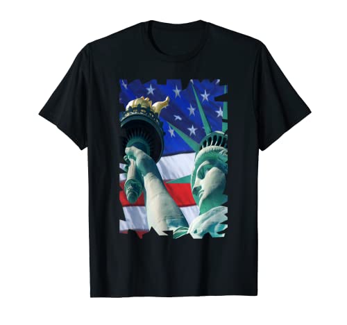 Lady Liberty USA Bandera Fondo Estatua de la Libertad Camiseta