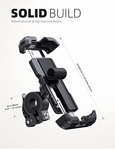 Lamicall Soporte Móvil Bicicleta Soporte Teléfono Moto - 360° Rotación Soporte Manillar para iPhone 13 Pro Max, 12 Mini, 12 Pro Max, 11 Pro Max, Xs Max, XR, X, Samsung, Xiaomi y Otro Smartphone, Negro