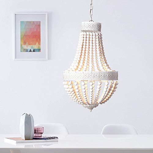 Lámpara de araña, 3 focos, 3 bombillas E14 máx. 40 W, metal y madera, color blanco