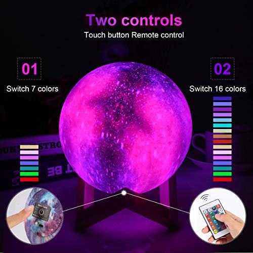 Lámpara de Luna 3D, 16 Colores RGB Luz Nocturna LED con 15cm de Diámetro Control Remoto y Control Táctil Luz Ambiente Decorativa para Dormitorio Salón Fiesta Regalo [Clase de eficiencia energética A]