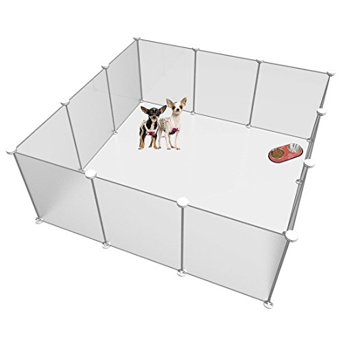LANGXUN Tamaño y Altura Ajustables Libres del Patio de recreo para Mascotas de Bricolaje - Organizador de Cubos de Almacenamiento de Alambre de plástico - 12 Paneles de Color Blanco Esmerilado