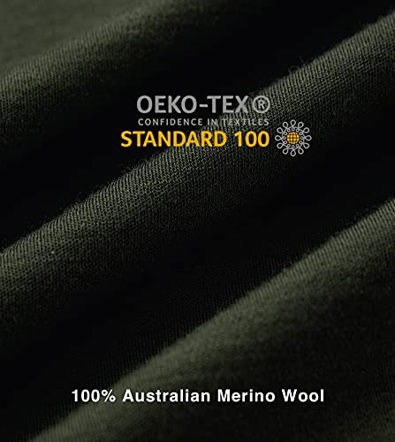 LAPASA Camiseta Interior Térmica Ligera de 100% Lana Merino para Hombre Manga Larga Cuello Redondo Capa Interior M29 M Verde