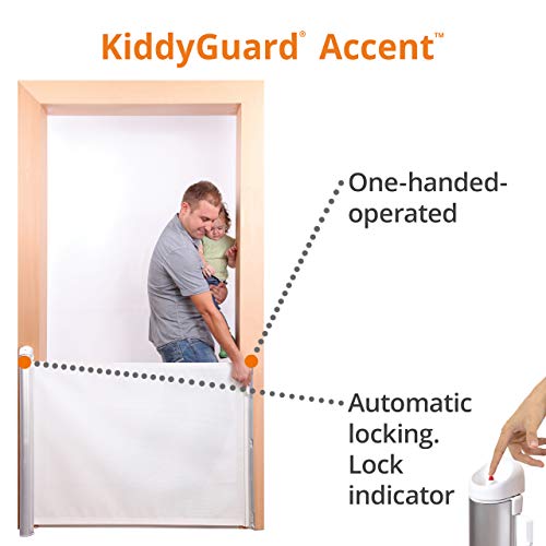 Lascal KiddyGuard Accent Elegante barrera infantil para escalera, valla extensible con red y marco de aluminio cepillado, valla protectora, hasta 100 cm de ancho, negro