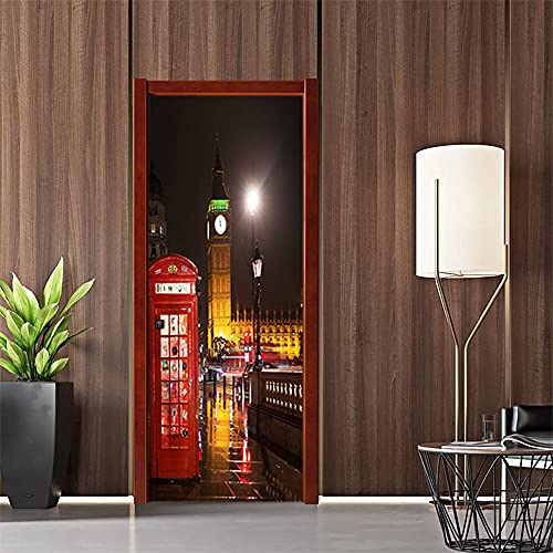 LBMT - Pegatina 3D para puerta, diseño de paisaje europeo y noche, autoadhesiva, para pared, de PVC, impermeable, tamaño XL (47,5 x 215 x 2 unidades)