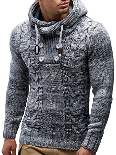 Leif Nelson Los Hombres del Jersey de Punto suéter Encapuchado LN-20227 Gris XX-Large