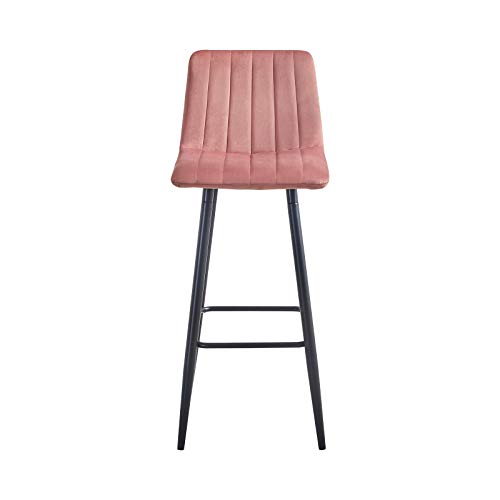 LEMROE Juego de 2 taburetes de bar, de terciopelo, altura del asiento de 75 cm, patas de metal estables, cómodos reposapiés altos, color rosa