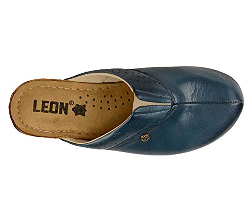 LEON 1002 Zuecos Zapatos Zapatillas de Cuero para Mujer, Azul, EU 40