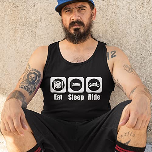 lepni.me Camisetas de Tirantes para Hombre Comer Dormir Montajes Repetir el Eslogan de la Moto Citas (4XL Blanco Multicolor)