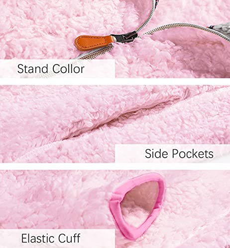 Les umes Sudaderas de forro polar para mujer, con cremallera, media cremallera, con bolsillos, A7-rosa, L
