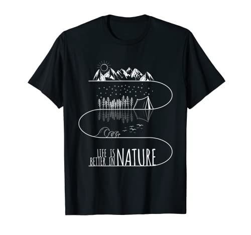 Life is better in nature - Tienda de campaña con olas naturales, surf, montañas, color blanco Camiseta