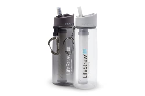 LifeStraw Go Botella de agua con filtro; 22 oz; gris/transparente; paquete de 2