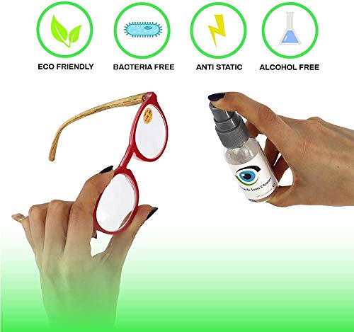 Limpiador de lentes 1 x 59 ml, 1 onza de vidrio para lentes, anteojos, cámaras y otros lentes - Spray de solución de limpieza sin alcohol Apto para todos los recubrimientos de Sports World Vision