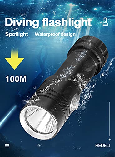 Linterna de buceo, linterna de buceo 2000 lúmenes superbrillante XML-L2 luz buceo IPX8 impermeable sumergible 100m luces sumergibles con orificio para soporte de fotografía, para deportes subacuáticos