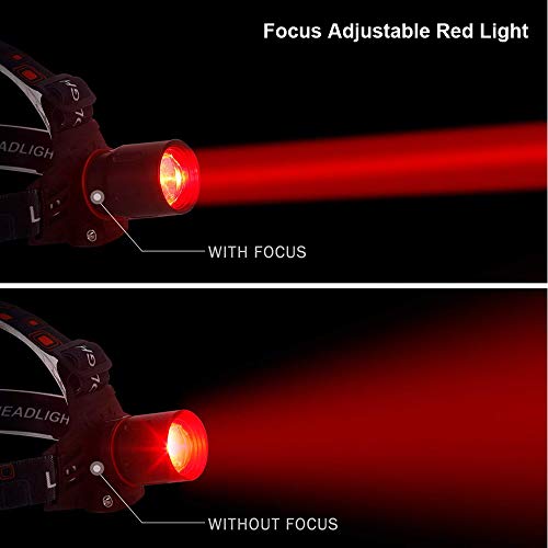 Linterna Frontal con luz roja, 1000 lumen linterna frontal recargable roja led Zoomable para caza, astronomía, visión nocturna, camping (Solo rojo)