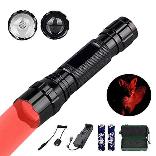 Linterna LED de Luz Roja VASTFIRE, kit de Linterna de Kaz Ajustable de Luz Roja Coyote, con Batería , Adecuada para Caza Nocturna
