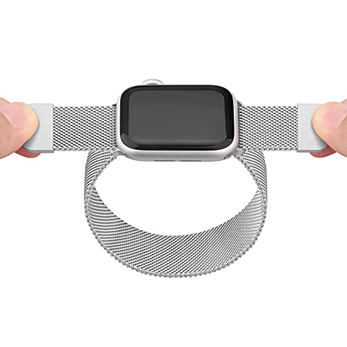 LINZHU Compatible con Correa Apple Watch 40mm 44mm 38mm 42mm,Metal Cerradura Magnética Pulsera de Repuesto de Acero Inoxidable Correa para iWatch Series SE 6 5 4 3 2 1(38mm/40mm,Plata)
