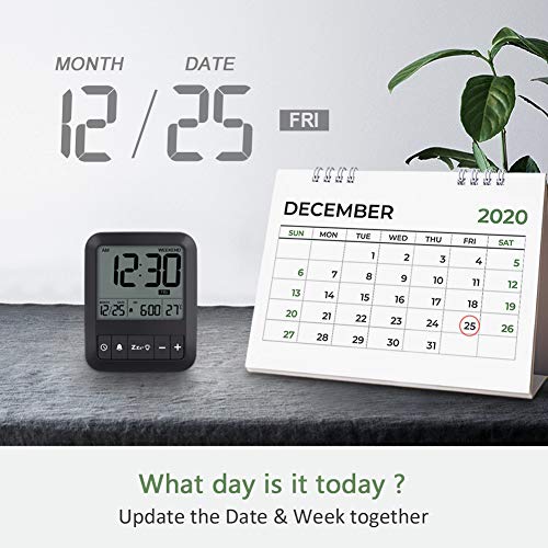 LIORQUE Reloj Despertador para Viaje Despertador Digital Portátil con Función Snooze/Calendario/Temperatura/Luz de Fondo - Negro (Batería Incluida)