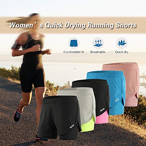 Lixada Mujeres Pantalónes Cortos Deportivos 2-en-23 Transpirable Pantalones+Secado Rápido para de Running Fitness Yoga